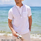 Camisa de playa con bolsillos de algodón para hombre 2023