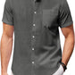 Camisa de manga corta de lino y algodón con cuello alto para hombre