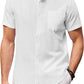 Camisa de manga corta de lino y algodón con cuello alto para hombre