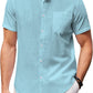 Camisa de manga corta de lino y algodón con cuello alto para hombre