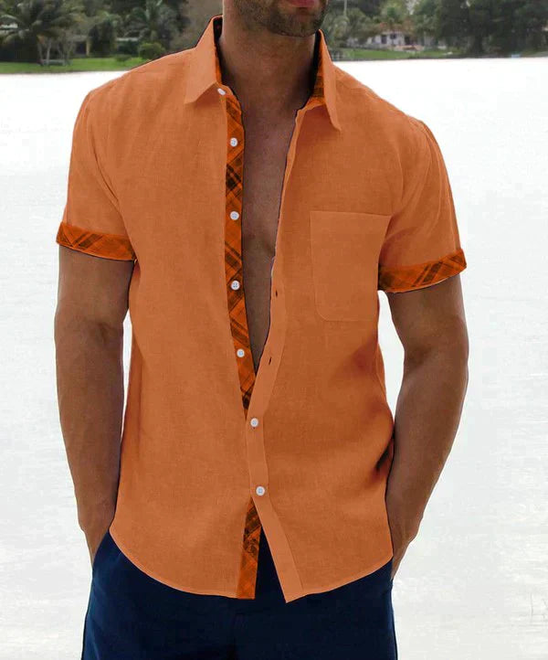 Oferta de verano-49 % OFF🔥--- Camisa informal con botones y cuello a cuadros para hombre-5