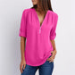 Camisa casual de mujer con cremallera y cuello en V- Compre 3 envío gratis?