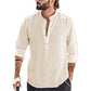 2025 Camisa casual de manga larga de lino y algodón para hombre