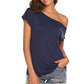 Blusa de manga corta con hombros descubiertos para mujer, estilo murciélago, ajuste holgado