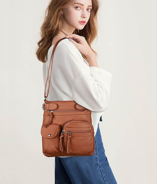 ⏰VENTA CALIENTE🔥 Bolso bandolera con múltiples bolsillos Bolso de hombro de cuero suave