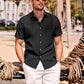 Camisa de manga corta de lino de algodón de algodón para hombres