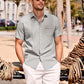Camisa de manga corta de lino de algodón de algodón para hombres