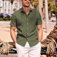 Camisa de manga corta de lino de algodón de algodón para hombres