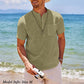 Camisa de playa con bolsillos de algodón para hombre 2023