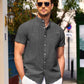 Camisa de manga corta de lino y algodón con cuello alto para hombre