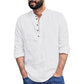 2025 Camisa casual de manga larga de lino y algodón para hombre