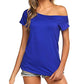 Blusa de manga corta con hombros descubiertos para mujer, estilo murciélago, ajuste holgado