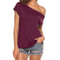 Blusa de manga corta con hombros descubiertos para mujer, estilo murciélago, ajuste holgado