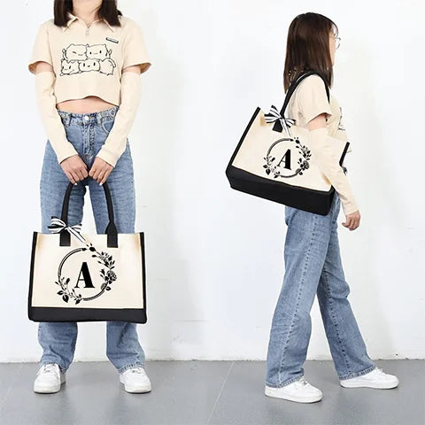 Bolsa de lona con letras DE las mujeres el color simple hombro compras bolso tote- Compre 3 envío gratis