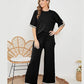 🚛COMPRE 2 ENVÍO GRATIS--🥰Top de manga corta con cuello redondo y pantalones que empalman traje de dos piezas