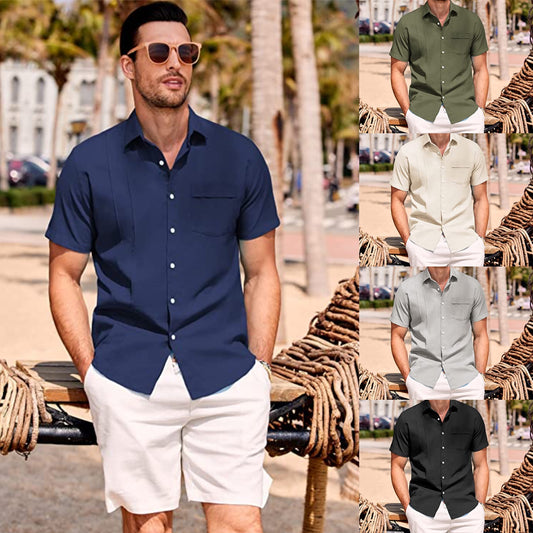 Camisa de manga corta de lino de algodón de algodón para hombres