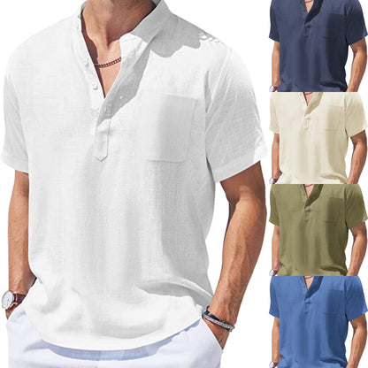 Camisa de playa con bolsillos de algodón para hombre 2023