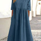 Vestido casual de algodón fruncido con bolsillo de cuello redondo para mujer-(Compre 2 obtenga envío gratis)