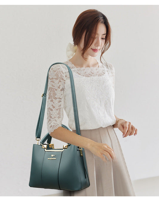 Bolso de mano de cuero de alta calidad en un solo color para mujer