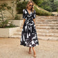 Elegante vestido estampado con escote en V en la cintura(Compre más gratis más)