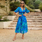 Elegante vestido estampado con escote en V en la cintura(Compre más gratis más)