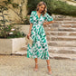 Elegante vestido estampado con escote en V en la cintura(Compre más gratis más)
