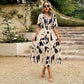 Elegante vestido estampado con escote en V en la cintura(Compre más gratis más)