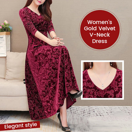 😍Vestido con cuello en V estilo terciopelo para mujer✨🌸