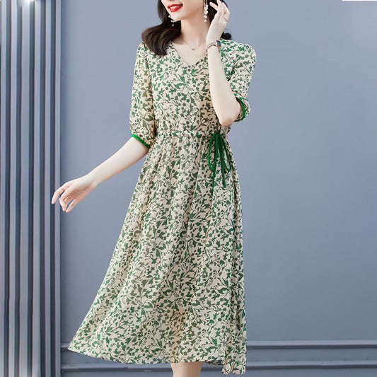 Vestido de media manga adelgazante con control de cintura- Compre 3 envío gratis
