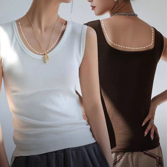 Camiseta sin mangas de punto acanalado con cuello cuadrado para mujer