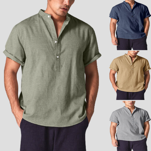 Camisas de hombre de manga corta de lino y algodón de verano