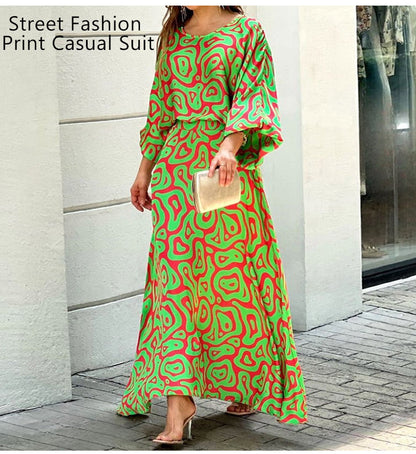Conjunto de vestido largo con mangas con aberturas en espiral