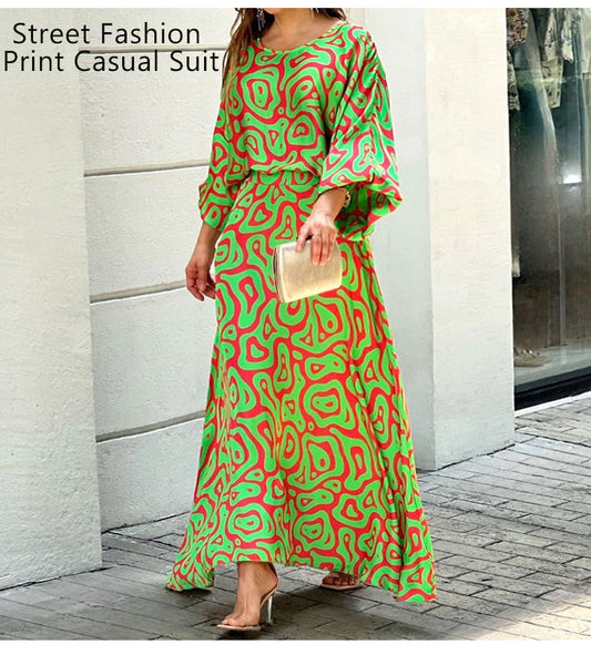 Conjunto de vestido largo con mangas con aberturas en espiral