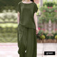 Conjunto de pantalones casuales de pierna ancha de color liso