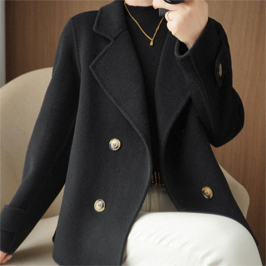 😍Nuevo Estilo: abrigo corto suelto de tweed con cuello blazer