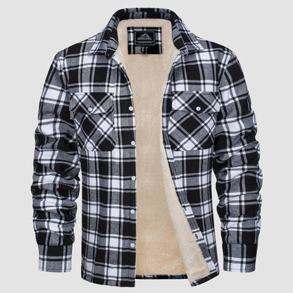 🔥Hombres Sherpa Camisa Forro Polar Chaqueta de franela con 3 bolsillos Casual Plaid Button Down Abrigo de invierno