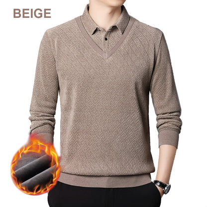 [Regalo para hombres] Camisa de punto de 2 piezas de felpa cálida para hombres