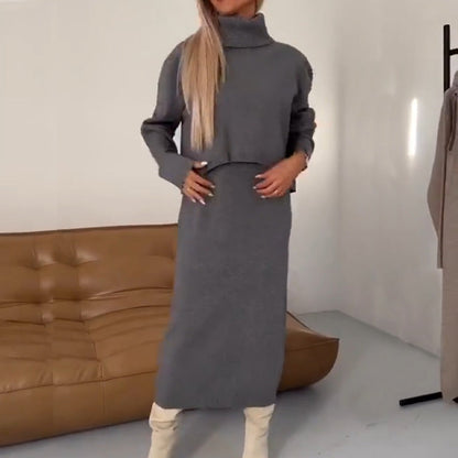 Regalo ideal -Conjunto de vestido de largo medio y jersey de cuello redondo