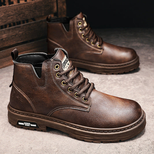 🎁✨Regalo ideal: botas vintage con cordones de cuero PU para hombre