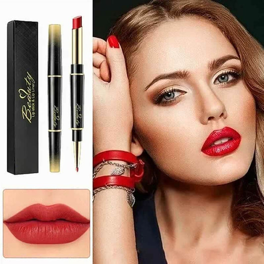 Lápiz labial de doble punta Delineador de labios automático Lápiz labial antiadherente resistente al agua mate