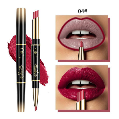 Lápiz labial de doble punta Delineador de labios automático Lápiz labial antiadherente resistente al agua mate