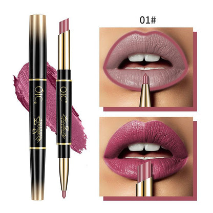 Lápiz labial de doble punta Delineador de labios automático Lápiz labial antiadherente resistente al agua mate