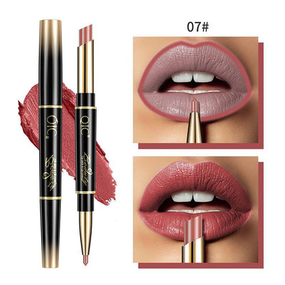 Lápiz labial de doble punta Delineador de labios automático Lápiz labial antiadherente resistente al agua mate