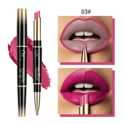 Lápiz labial de doble punta Delineador de labios automático Lápiz labial antiadherente resistente al agua mate