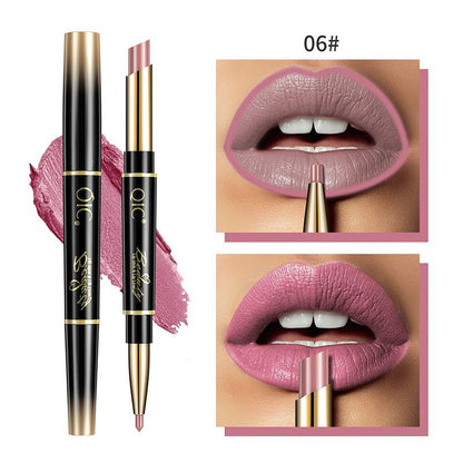 Lápiz labial de doble punta Delineador de labios automático Lápiz labial antiadherente resistente al agua mate