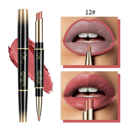 Lápiz labial de doble punta Delineador de labios automático Lápiz labial antiadherente resistente al agua mate