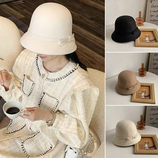 Elegante sombrero Cloche de tweed Vintage para mujer