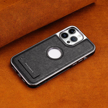 Funda para teléfono con soporte invisible, bisel galvanizado y protector de piel-For iphone