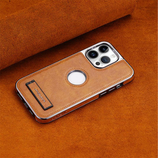 Funda para teléfono con soporte invisible, bisel galvanizado y protector de piel-For iphone